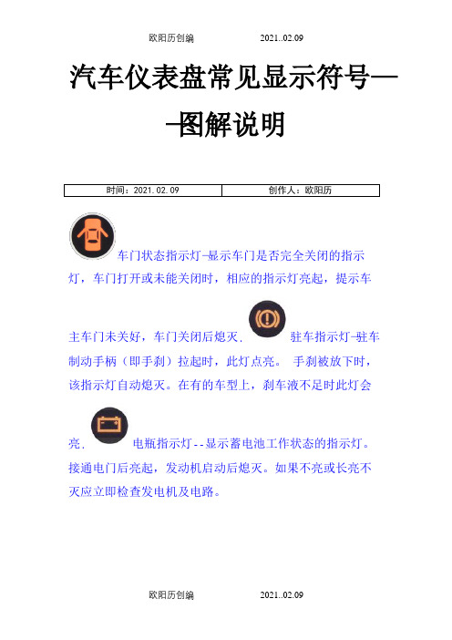 汽车仪表盘常见显示符号——图解说明之欧阳历创编