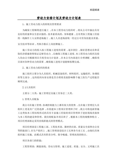 劳动力安排计划及劳动力计划表.docx