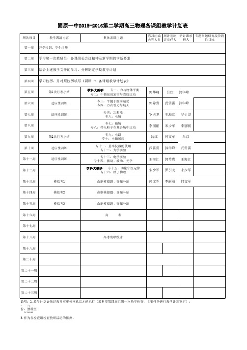 高三第一学期教研计划与进度2016