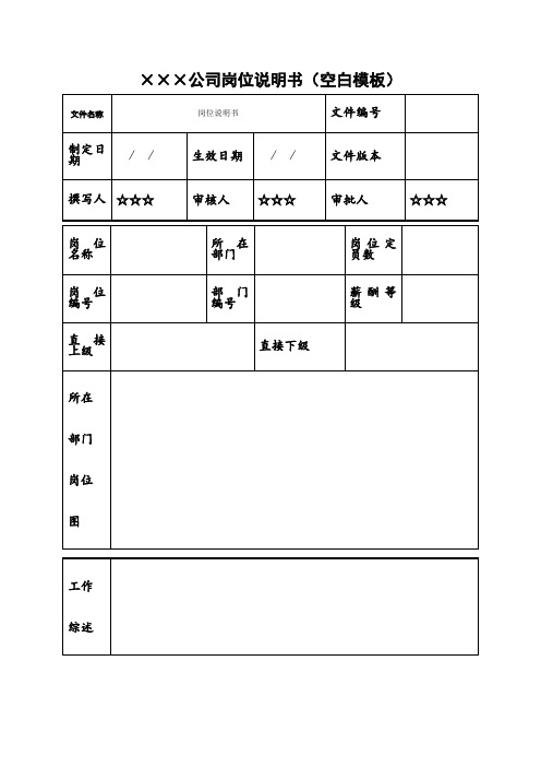 岗位说明书(空白模板)及编写说明