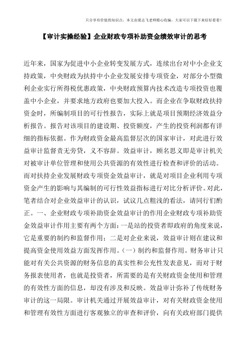 【审计实操经验】企业财政专项补助资金绩效审计的思考