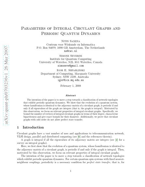Parameters of Integral Circulant Graphs and Periodic Quantum Dynamics