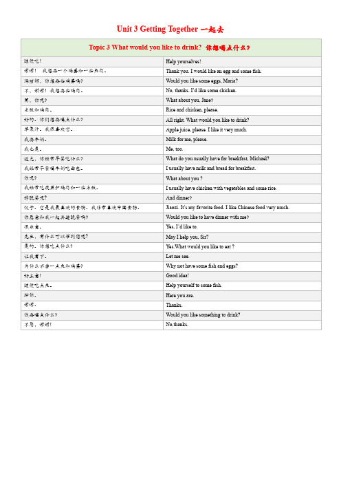 仁爱版七年级课文翻译：Unit 3 Topic 3