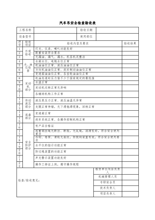 汽车吊安全检查验收表