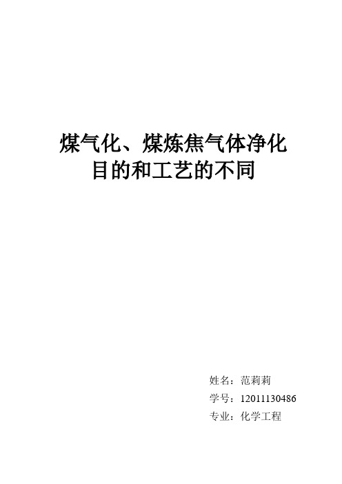 煤气化净化的目的和工艺有什么不同