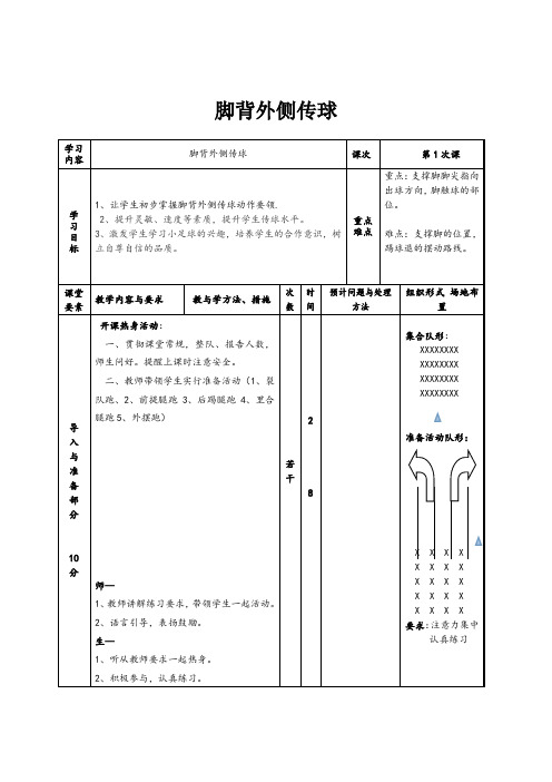 人教新课标小学体育五至六年级《2.小足球 4.脚背外侧传球及教学比赛》优质课教学设计_7