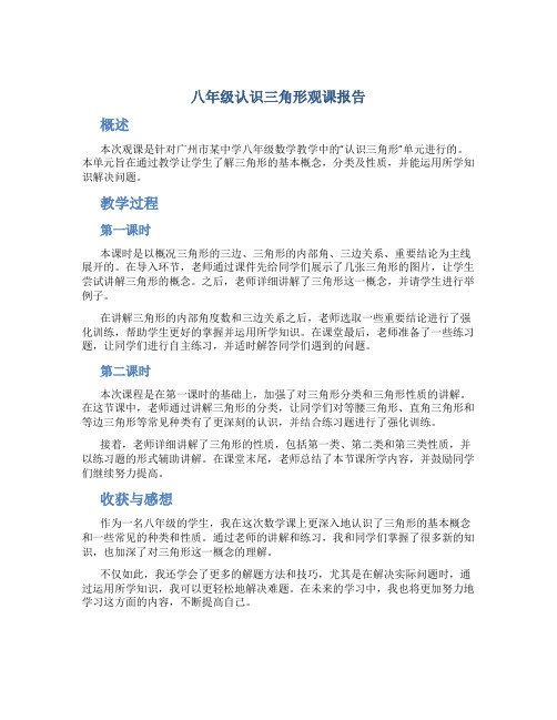 八年级认识三角形观课报告