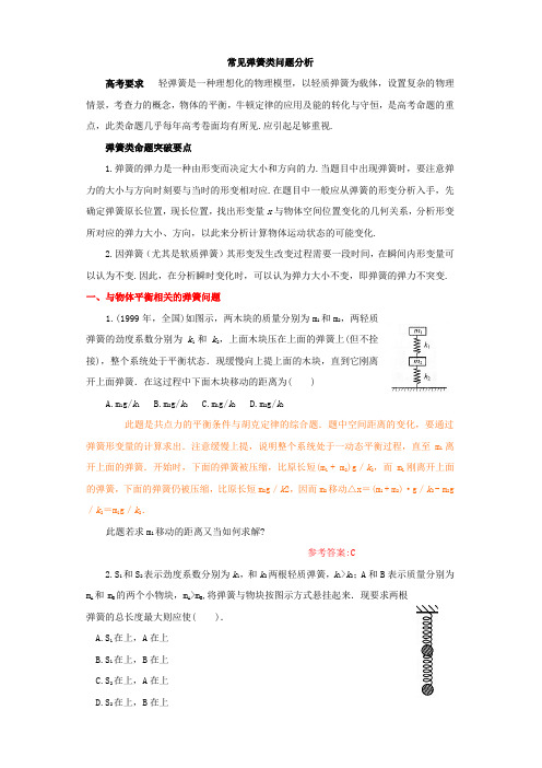 高中物理弹簧问题考点大全及常见典型考题