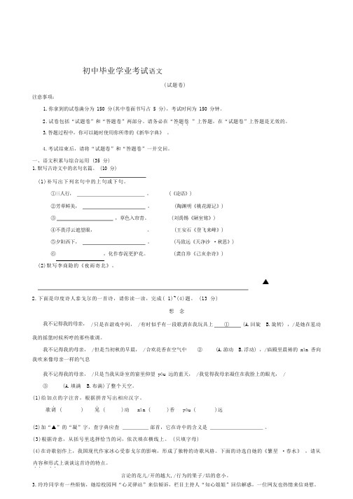 初中毕业考试语文试卷(含答案)