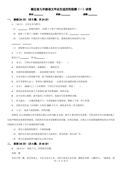 湖北省九年级语文毕业生适应性检测(一)试卷