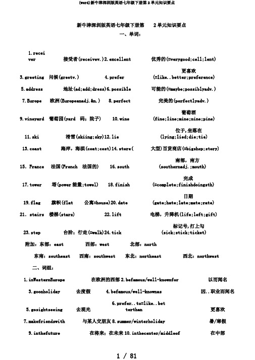 (word)新牛津深圳版英语七年级下册第2单元知识要点