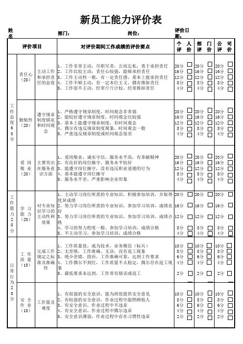 新员工能力评价表