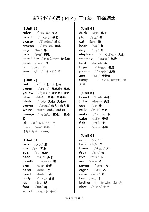 新版PEP小学英语词表(带音标标黑白体)