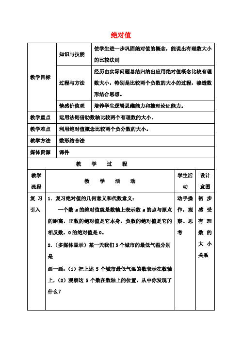 七年级数学上册1.2.4《绝对值(2)》教案(新版)新人教版