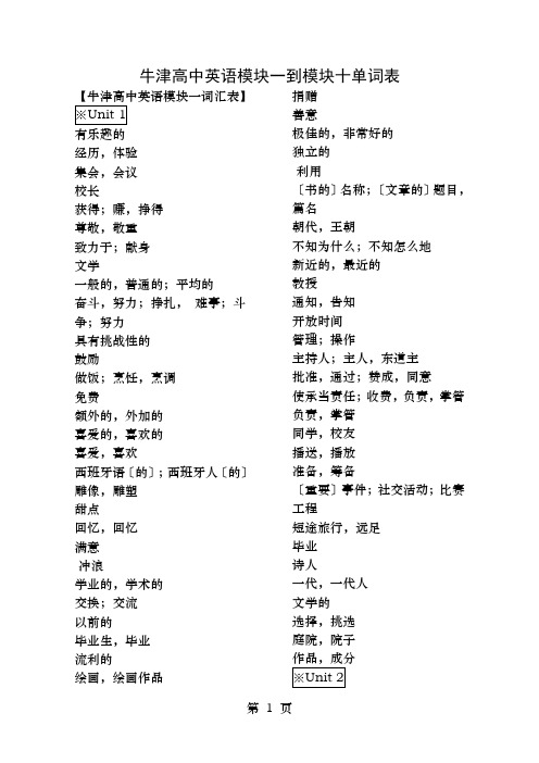 牛津高中英语模块一到模块六单词表