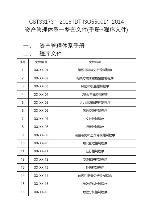 GBT33173：2016 IDT ISO55001：2014资产管理体系一整套文件(手册+程序文件)