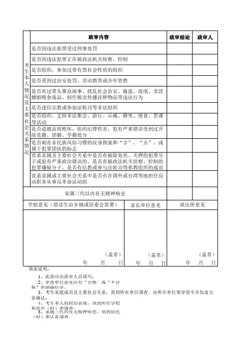 公安院校政审、面试、体能测试表