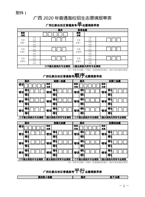 广西2020年普通高校招生志愿填报草表