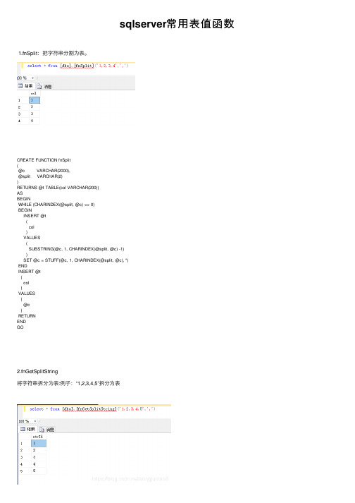 sqlserver常用表值函数