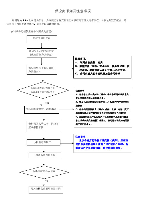 供应商须知及注意事项