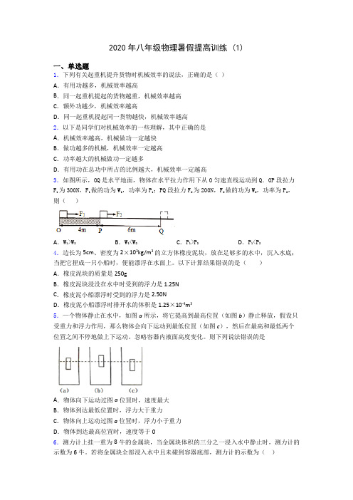 2020年八年级物理暑假提高训练 (1)-0707(解析版)