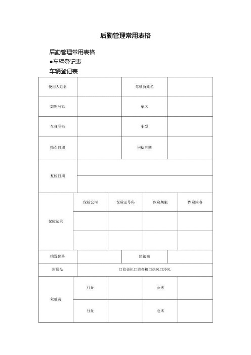 后勤管理常用表格