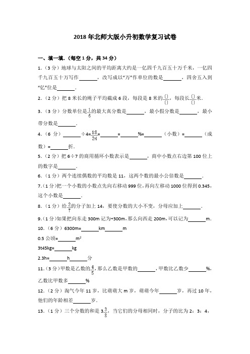 北师大版小升初数学复习试卷