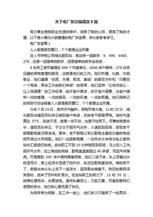 关于电厂发言稿精选5篇