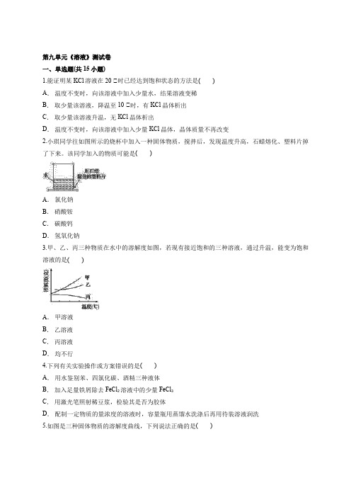 2020—2021学年人教版初中化学九年级下册第九单元《溶液》测试卷