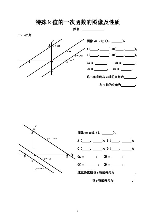 特殊k值的一次函数的图像及性质