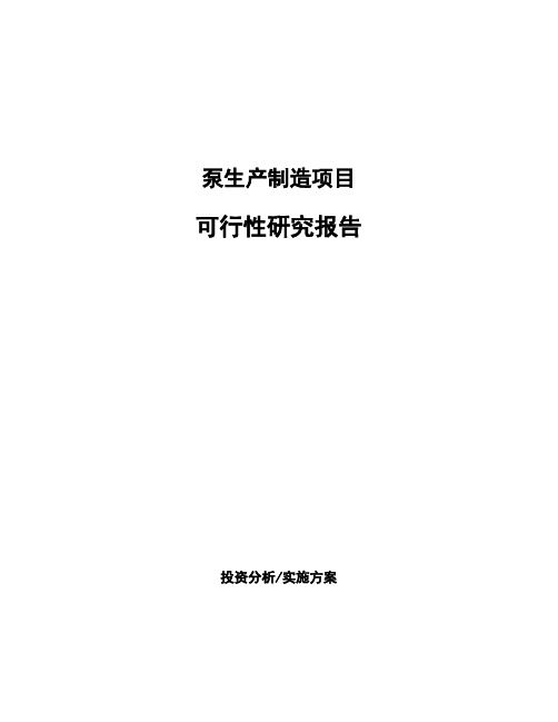 泵生产制造项目可行性研究报告