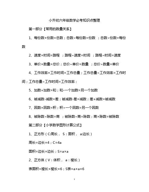 小升初六年级数学必考知识点整理