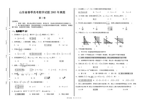 山东省春季高考数学试题2005年真题(附答案)