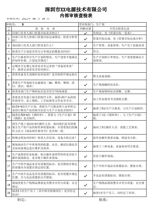 生产部内审检查表