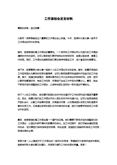 工作谋划会发言材料