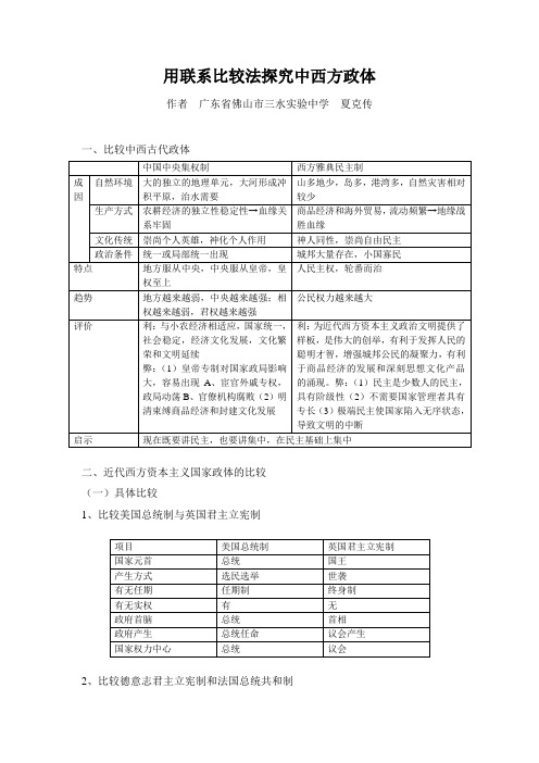 用联系比较法探究中西方政体