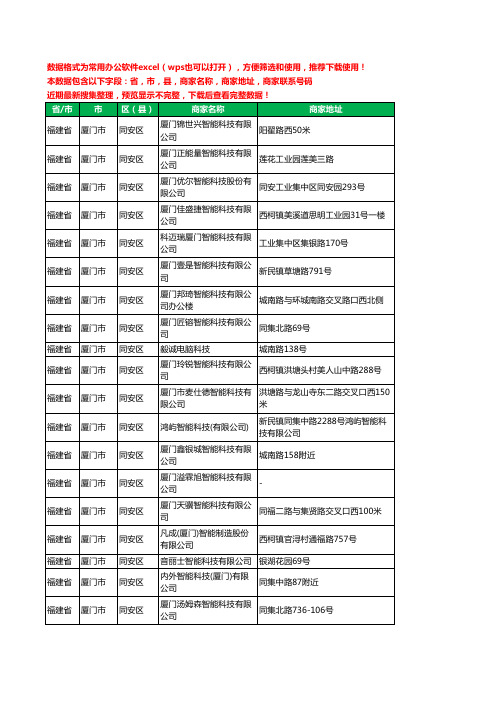 2020新版福建省厦门市同安区智能科技有限公司工商企业公司商家名录名单黄页联系电话号码地址大全40家