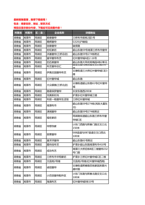 新版湖南省湘潭市雨湖区窗帘企业公司商家户名录单联系方式地址大全109家