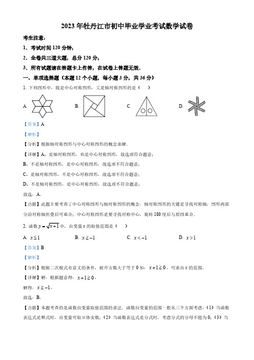 2023年黑龙江省牡丹江市中考数学真题(解析版)