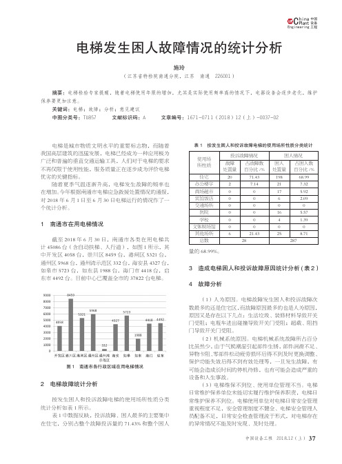 电梯发生困人故障情况的统计分析