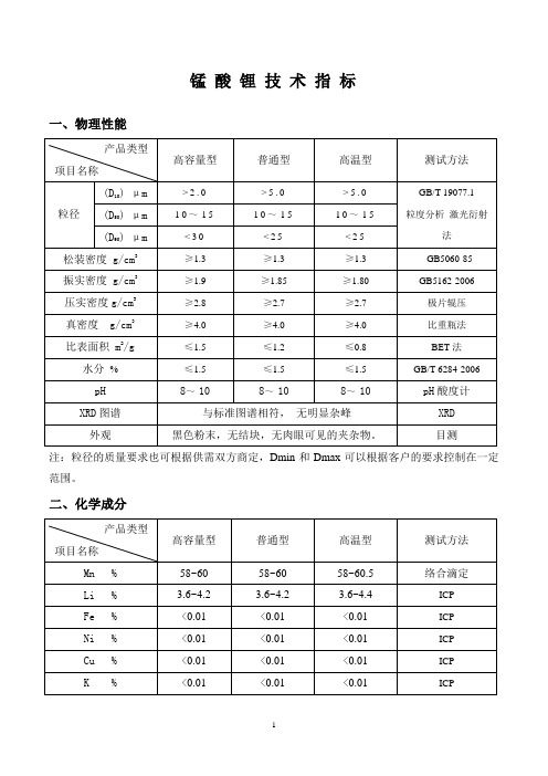 锰酸锂之技术标准