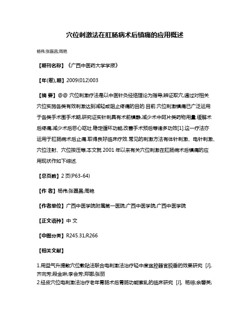 穴位刺激法在肛肠病术后镇痛的应用概述