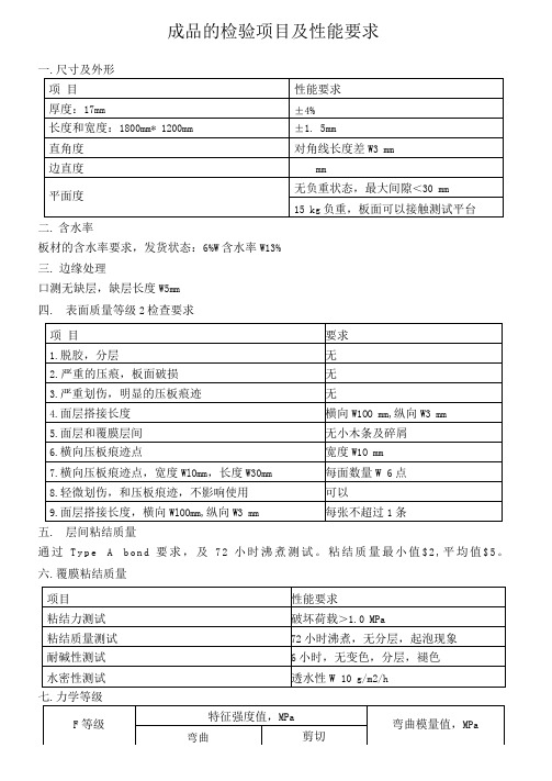 清水模板F17成品的检验项目及性能要求