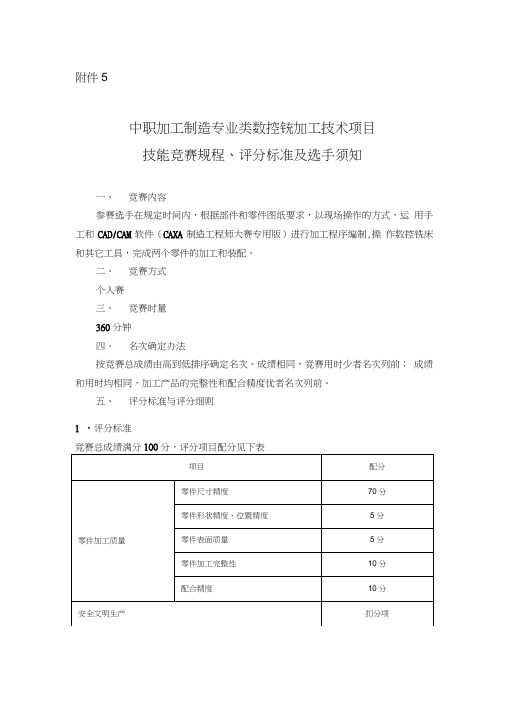 最新数控铣加工技术项目技能竞赛规程评分标准