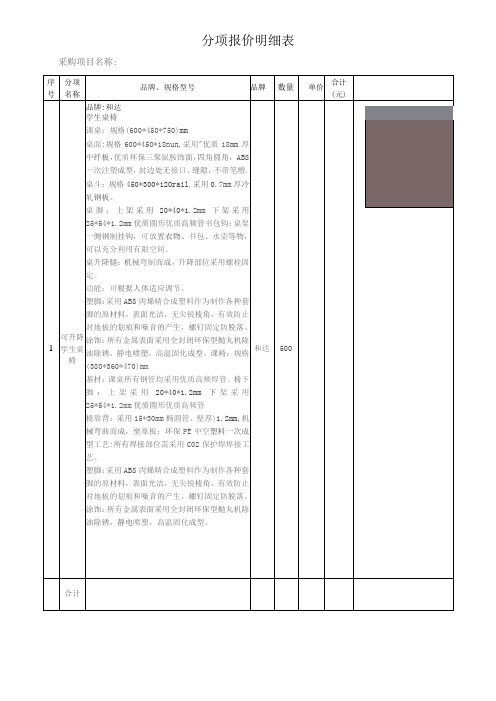 分项报价明细表