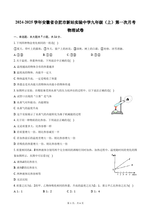 2024-2025学年安徽省合肥市新站实验中学九年级(上)第一次月考物理试卷(含答案)