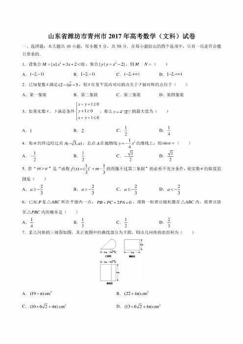 【山东省潍坊市青州市】2017年高考数学（文科）试卷（附答案）