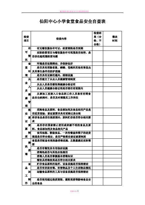 学校食堂食品安全检查表