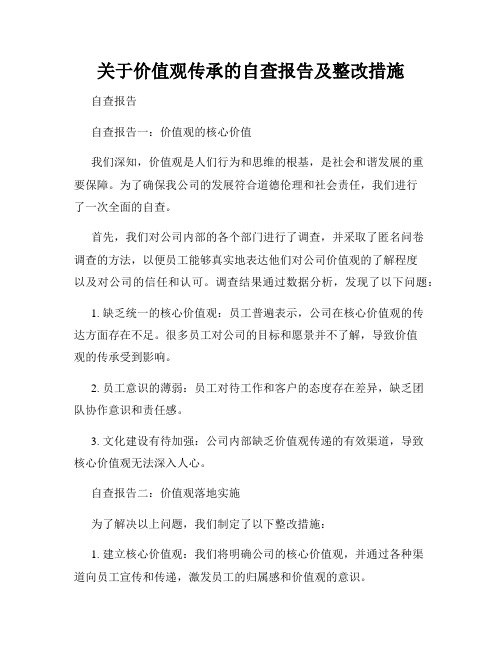 关于价值观传承的自查报告及整改措施