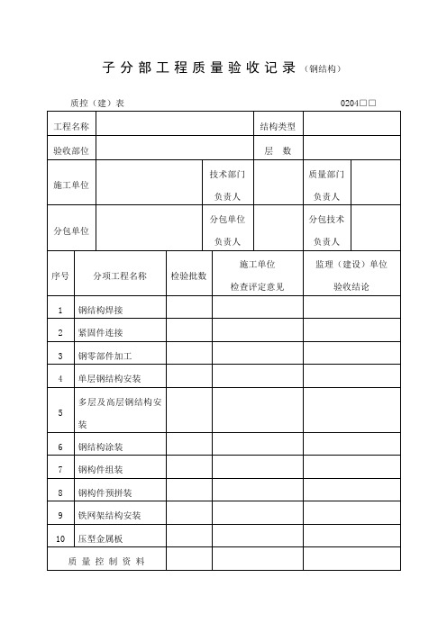 工程质量验收记录钢结构表格